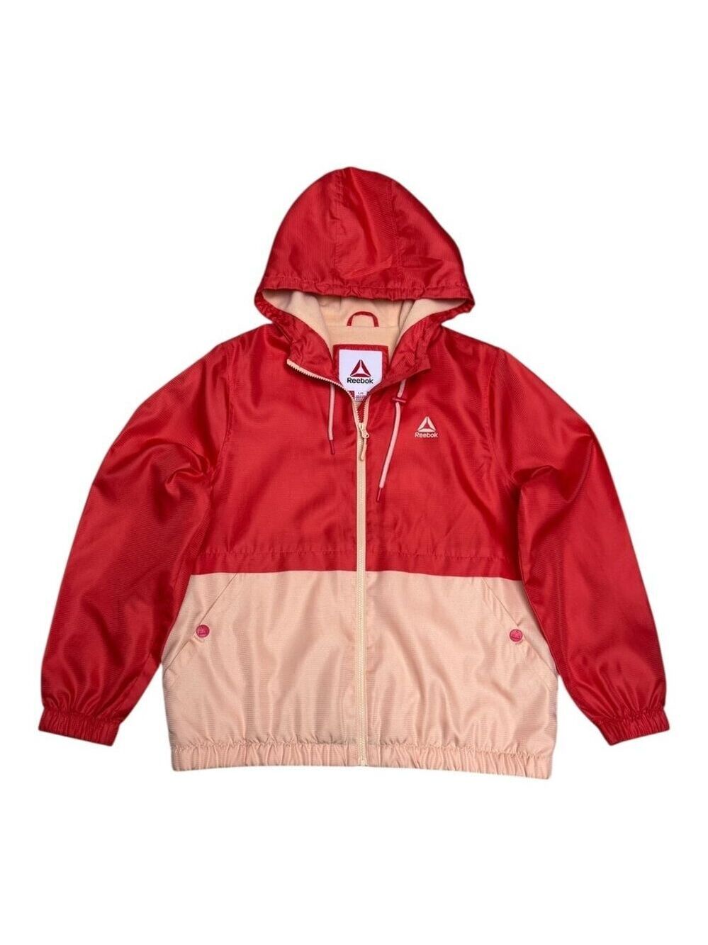 REEBOK Light Activewear Peach Hooded Windbreaker Fleece Jacket Womens Large